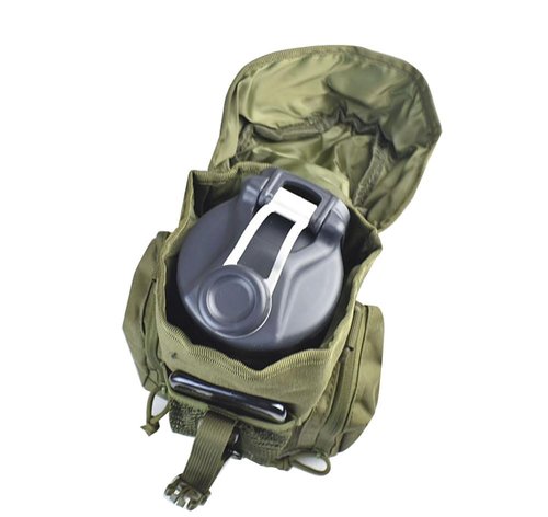 Molle Water Bottle Holder for 64 oz Bottles - Carry, Protect and Insulate Your Flask with Military Grade Carrier 2 Zipper Pockets and an Adjustable Shoulder Strap (Green)