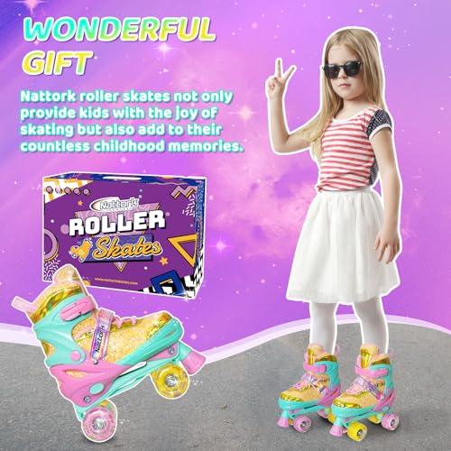 Kids Adjustable Roller Skates for Girls with Light-Up Wheels - Macarons / Medium(1-4)