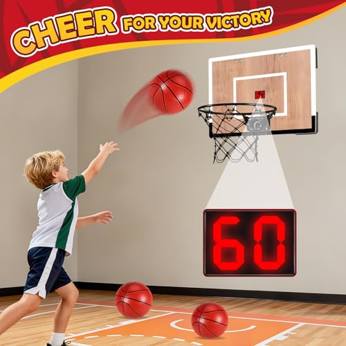 Indoor Mini Basketball Hoop Set with Scoreboard - Wall & Door Mount, 3 Balls, Pump - Score Version