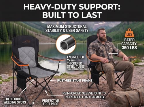 Fair Wind Padded Oversized Camping Chair with Lumbar Support - Black, Single Pack