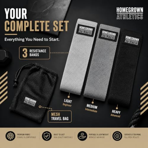 Fabric Resistance Bands Set of 3 for Glutes Legs and Hip Workouts - Non-Slip Booty Bands