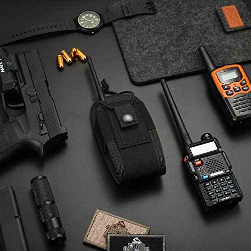 Tactical Radio Holder Radio Holster Molle Radio Pouch Universal Radio Case Military Heavy Duty Radio Bag for Police Firefighter Two Ways Walkie Talkies Vest (Black-small)