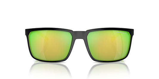 Arnette Men's AN4251 Stripe Rectangular Sunglasses, Black/Fluorescent Green/Dark Grey Mirrored Green Polarized, 58 mm