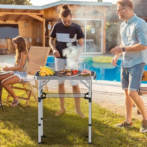 Portable Folding Camping Table 2ft with Adjustable Heights & Mesh Storage - Lightweight Aluminum Picnic Table for Outdoor & Indoor Use