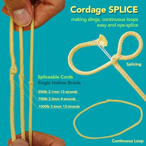 Kevlar Braided Utility Cord 100Lb 1700Lb Flame Resistant Camping Rope - Yellow 550Lb, 100Ft
