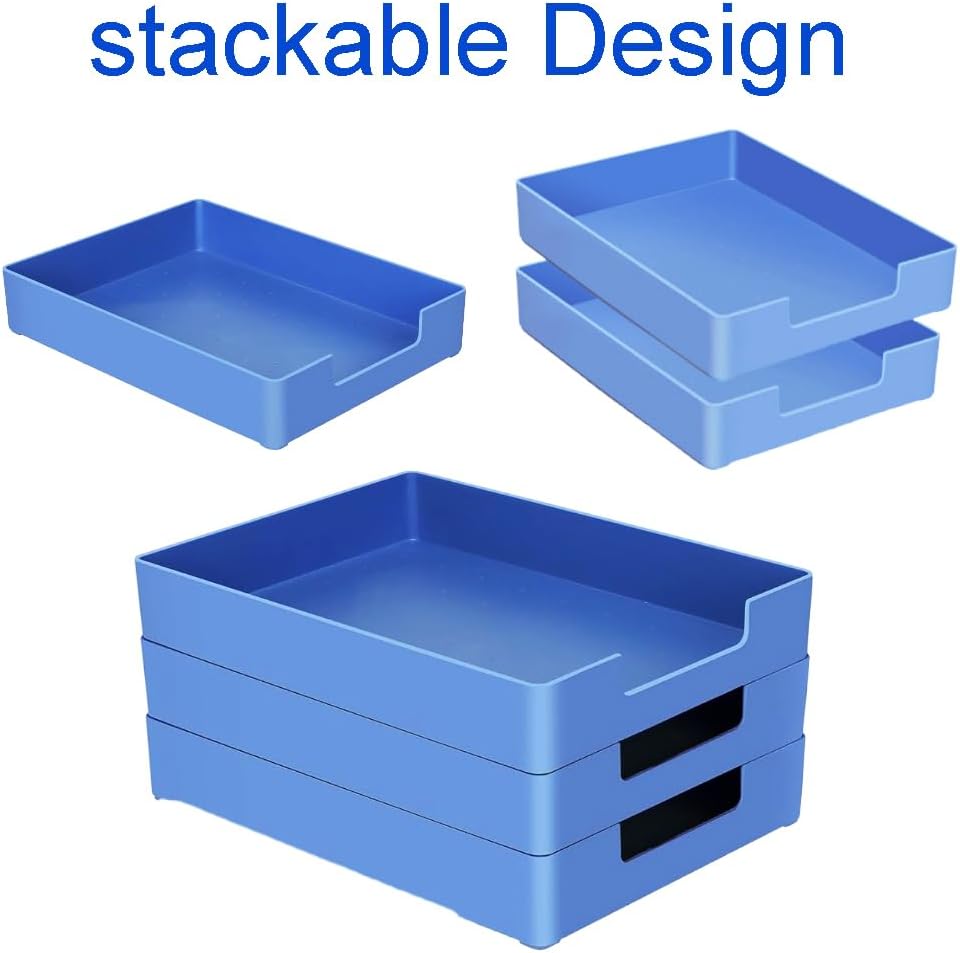 Desk Letter Tray, 2PCS A4 Size Plastic Stackable File Document Organizer, Office Desktop File Paper Holder, Book Storage Rack,Anti-Skid Stacking Support for Office Supplies (White)
