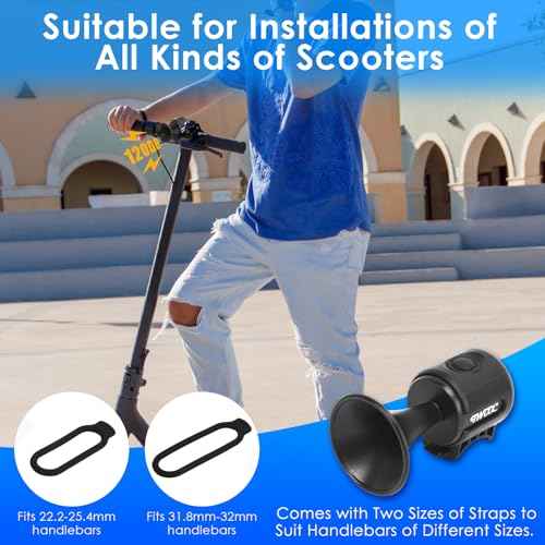 Scooter Horn,120DB Loud Scooter Horn Powered by 3V Celll Battery, Applies to 22.2-32mm Handlebars, Suitable for Scooters and Bikes, Bike Horn for Adults, Scooter Bell, Electric Scooter Accessories