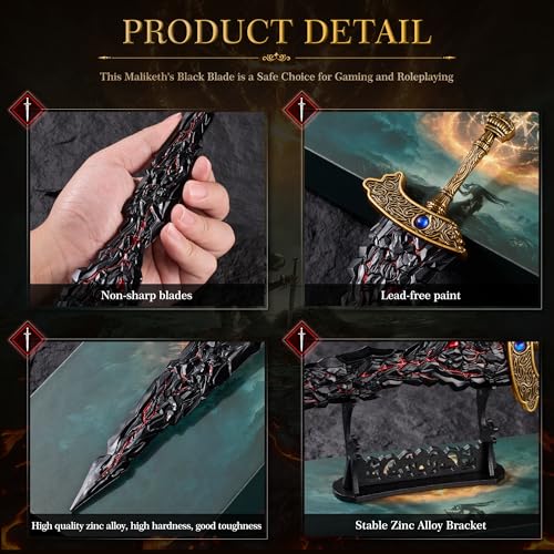 11.8-Inch Metal Collectible Sword from Elden Ring Maliketh's Black Blade Model - Display Stand Included