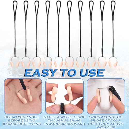 Hiboom 10 Pieces Silicone Swimming Nose Plugs with Strap Swimming Nose Clips Training Swimmer Protector with Steel for Adults Using