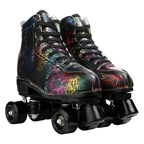 Lightning Black Roller Skates for Men Women 38 High-Top Double-Row Light Up Shoes