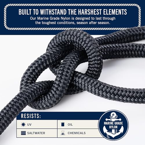 Rainier Supply Co 100 ft Black Double Braided Marine Anchor Rope with Stainless Steel Thimble