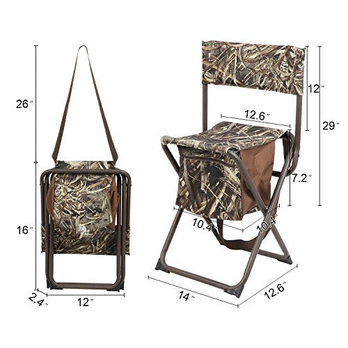 Folding Camping Chair with Backrest and Storage Pocket - Camouflage, Supports Up to 225 lbs - Portable Hunting & Fishing Stool - Variation of Chair