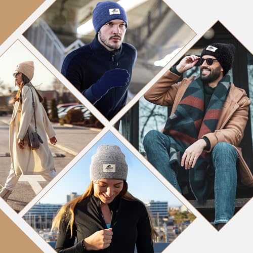 Unisex Winter Beanie Hats - Black, Gray, Navy Mix, Soft & Warm, 3-Pack