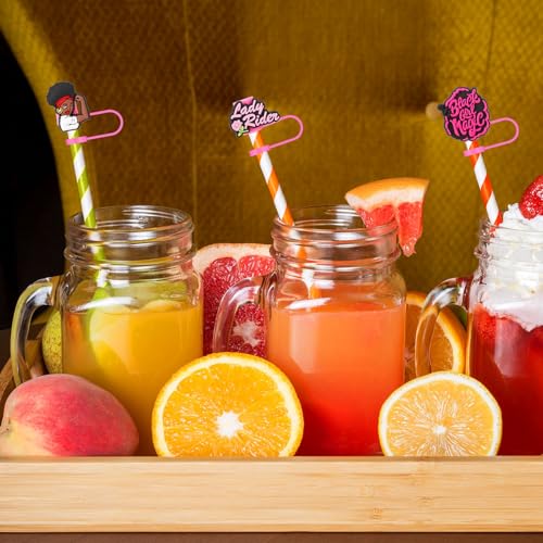 50 Pcs Pink Black Girl Straw Cover Caps Compatible with Stanley Cup, Silicone Cute Reusable Straw Toppers compatible with Stanley Cup Accessories 10mm