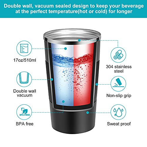 YINJAM Reusable Insulated Travel Mug 510ml Stainless Steel Hot Cold Coffee Cup - Black