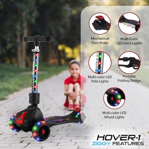 Hover-1 Ziggy Folding Kick Scooter for Kids (5+ Year Old) | Features Lean-to-Turn Axle, Solid PU Tires & Slim-Design, 110 LB Max Load Capacity, Safe