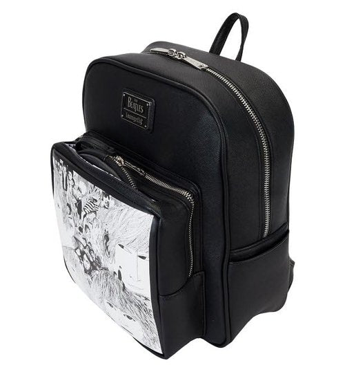 Loungefly Beatles Revolver Album Cover Mini Backpack with Record Coin Bag, Black, White