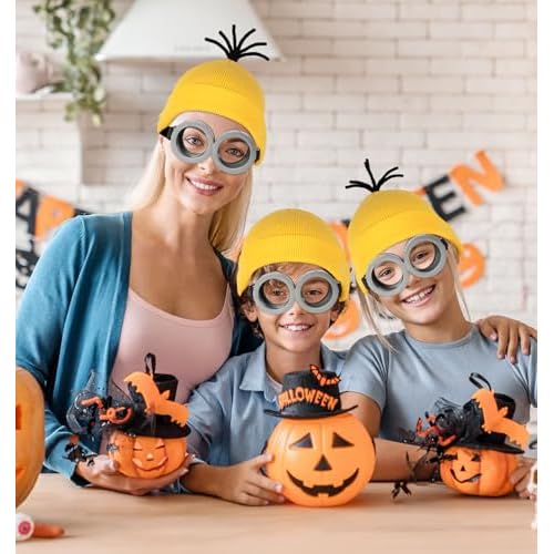 6 Pcs Halloween Costume Accessories for Adult, Goggles Yellow Beanie Gloves for Halloween Cosplay Dress Up