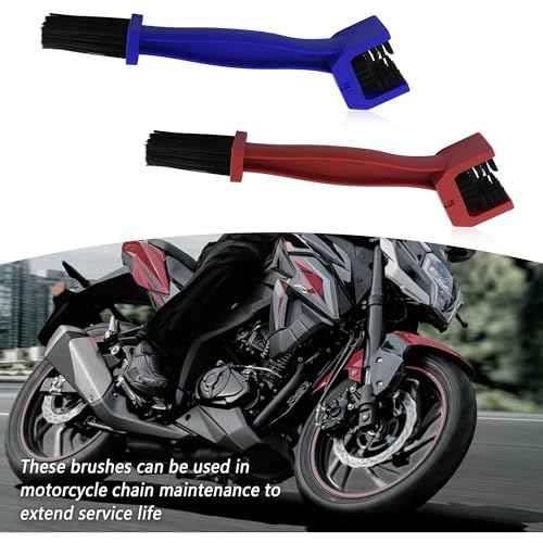 2PCS Motorcycle Chain Brush,Double-Ended Motorcycle Chain Cleaner with Three-Sided and Long Bristles,Universal Motorcycle Chain Cleaning Kit for Motorcycle Bicycle Mountain Bike (1 Red + 1 Blue)