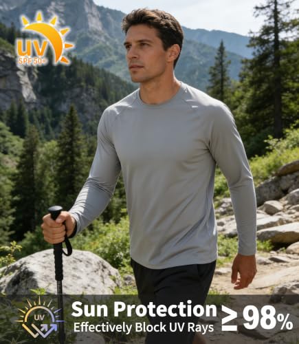 Men's Long Sleeve Shirts UPF 50+ Moisture-Wicking Activewear Pack Large - Sky Blue, Light Grey, Dark Blue, Black, Dark Grey