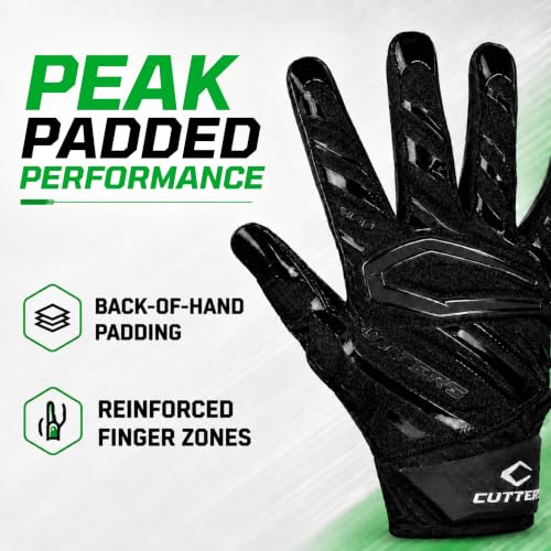 Cutters Gamer 6.0 Football Gloves Medium Black - All Purpose Grip Padding