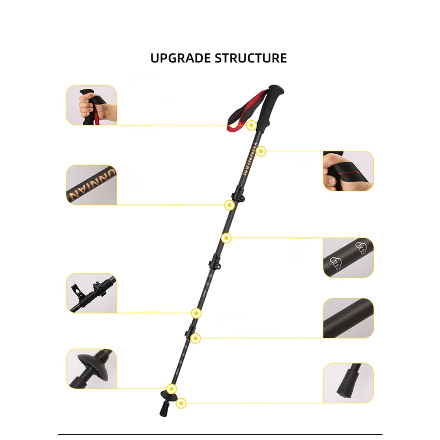 Jahreszeit Carbon Fiber Trekking Pole - Ultralight Collapsible Walking Stick for Hiking with Adjustable Quick Flip Locks and Storage Bag