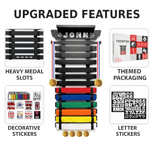 12 Belt Karate Belt Display Rack with Trophy Mount - Bamboo Martial Arts Organizer - Variation of THIS listing