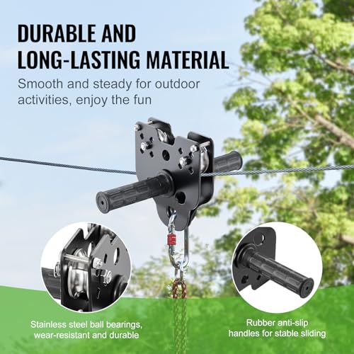 VEVOR Zip line Kits for Backyard£¬160ft Zip line Kit for Kids and Adult Up to 330 lb, Included Swing Seat, Ziplines Brake, and Steel Trolley, Outdoor Playground Equipment