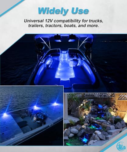 Blue Waterproof Marine LED Lights for Boats Livewell & Exterior Use - Pack of 4