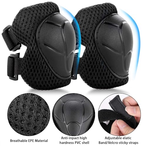 Kids Bike Helmet Set with Knee Pads Adjustable Safety Gear for 3-14 Years - Black / M