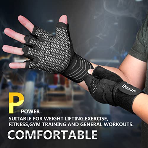 X-Small Black Ventilated Weight Lifting Gloves with Wrist Support for Men & Women