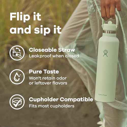 Hydro Flask Water Bottle - Insulated Stainless Steel - Straw Lid, Non Spill, Leakproof 24 Oz Cascade Blue