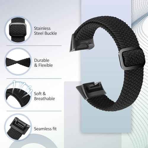 Elastic Braided Bands Compatible with Fitbit Charge 5/Fitbit Charge 6 for Women Men, Breathable Adjustable Stretchy Nylon Loop Sport Replacement Wristbands for Fitbit Charge 6 Charge 5 Straps