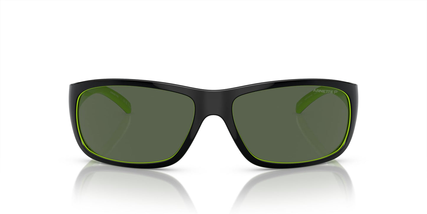 Arnette Men's AN4290 Uka Rectangular Sunglasses, Top Black/Fluorecent Green/Dark Green Polarized, 63 mm
