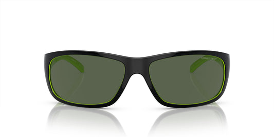 Arnette Men's AN4290 Uka Rectangular Sunglasses, Top Black/Fluorecent Green/Dark Green Polarized, 63 mm