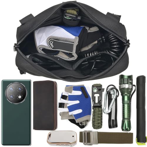 Black Tactical Molle Admin Pouch with US Flag Patch & Keychain - 2 Pack