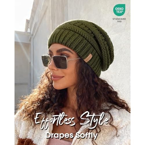 FURTALK Womes Slouchy Winter Beanie Knit Hat Satin Lined 3 Pack Thick Warm Fashionable Skull Cap