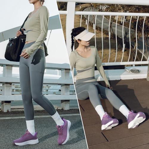 Wide Toe Box Women's Athletic Sneakers - Purple, 8-8.5 Wide Arch Support Non-Slip Walking Shoes for Diabetic Plantar Fasciitis