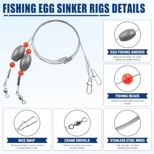 AGOOL Saltwater Grouper Rig with 1.5oz Egg Sinkers & 20 Hooks - Carolina Surf Fishing Setup