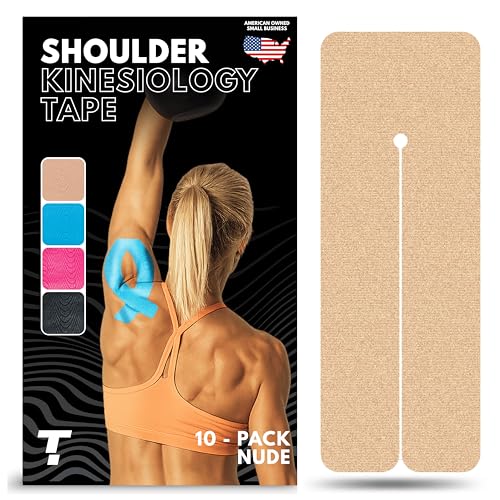 Kinesiology Tape for Shoulder | Waterproof, Sticks 7 Days, Precut Synthetic Material | K Tape for Shoulder Pain Relief & Support - Knees, Lower Back Pain, & Achilese (10 PCS | Nude)