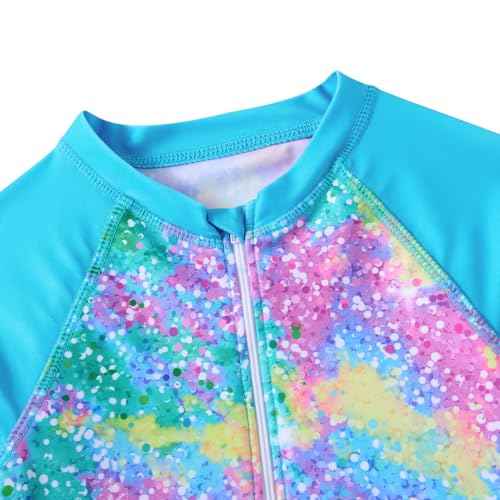 RAISEVERN 1-7 Years Girls Rashguard Swimsuit Long Sleeve One Piece Zipper Bathing Suits with Ruffle Butt