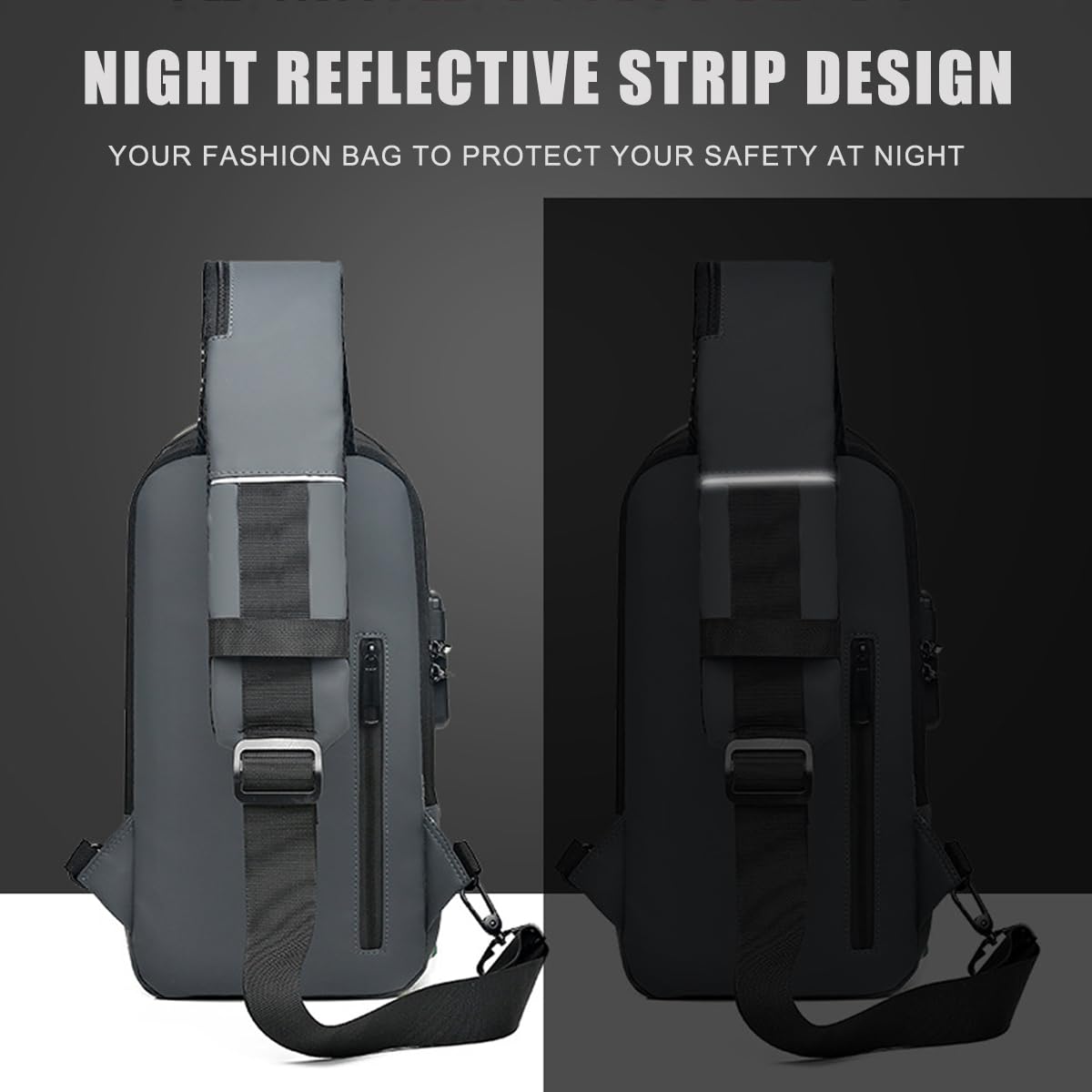 GLOOMALL Men's Crossbody Bag Fashion Chest Bags Anti Theft Sling Bag Medium Capacity PU Leather Shoulder Bag with USB Charging Port (Black Gold)