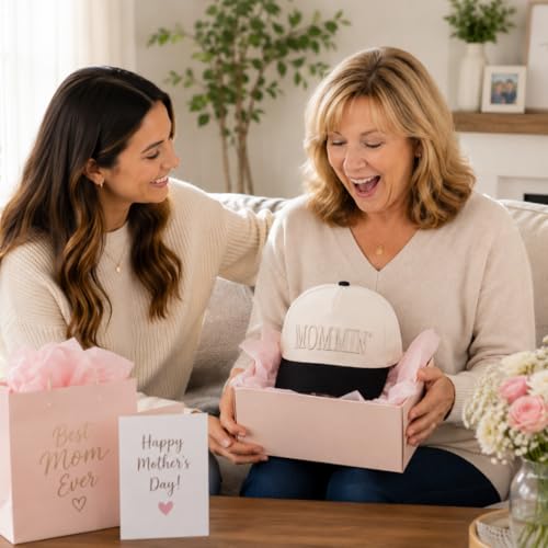 Women's Mommin Trucker Hat - White Vintage Ponytail Baseball Cap, Embroidered Adjustable Gift for Mom & Women