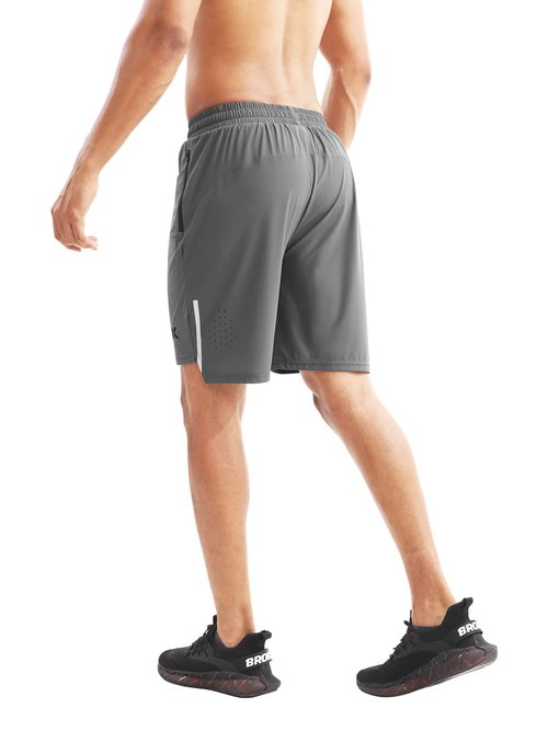 BROKIG Men's Lightweight Athletic Shorts 7 inch, Quick Dry Running Gym Workout Shorts for Men with Zip Pockets(Grey,X-Large)