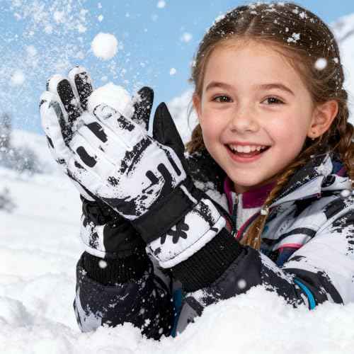 Kids-Ski-Gloves for Boys & Girls 6-9 Years - Windproof Winter Gloves, Non-Slip Snow & Cycling Mittens for Cold Weather