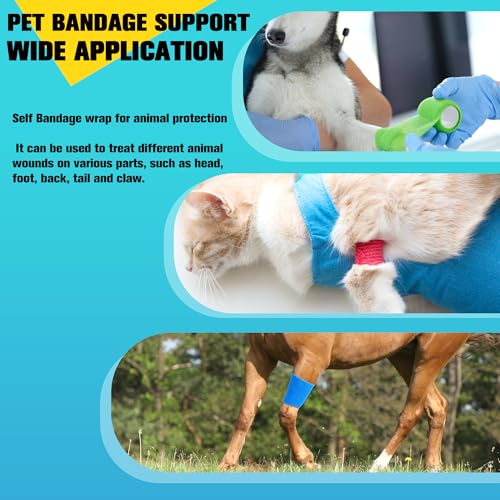 6 Pack Self Adhesive Bandage Wrap, 4 in x 5 Yards Non-Woven Self Adherent Cohesive Bandage, Vet Wrap Wound Tape for Thumb Finger Wrist Knee Ankle, White