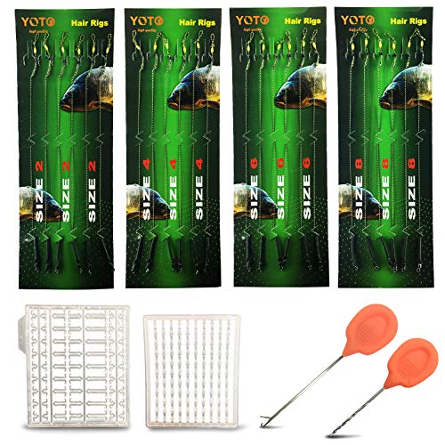 Green Carp Fishing Hair Rigs Kit 24PCS - Wide Gape Hooks, Zig Rigs, Carp Accessories Size 2,4,6,8
