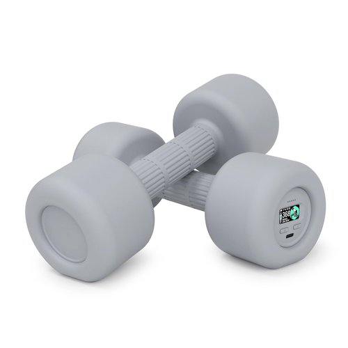Voice Enabled Smart Dumbbell with Color Display - High Grade Home Gym Exercise Equipment - Visible Color Display for Workout Data Record - Set of 2 Silicone Dumbbells Grey (6.6LB x2 Set)