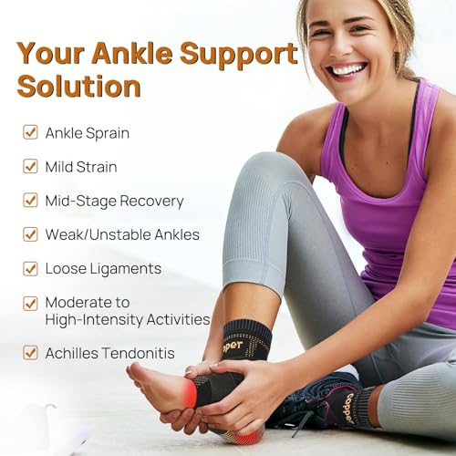 Large Copper Ankle Brace Support - Breathable Adjustable Compression Sleeve - Black 01