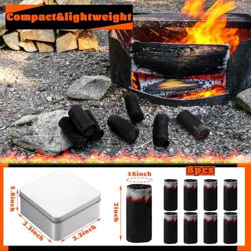 8 Rolls Camping Fire Starter Char Cloth Hand Made Emergency Fire Starter Refills for Bushcraft Hunting Outdoors Camping Survival